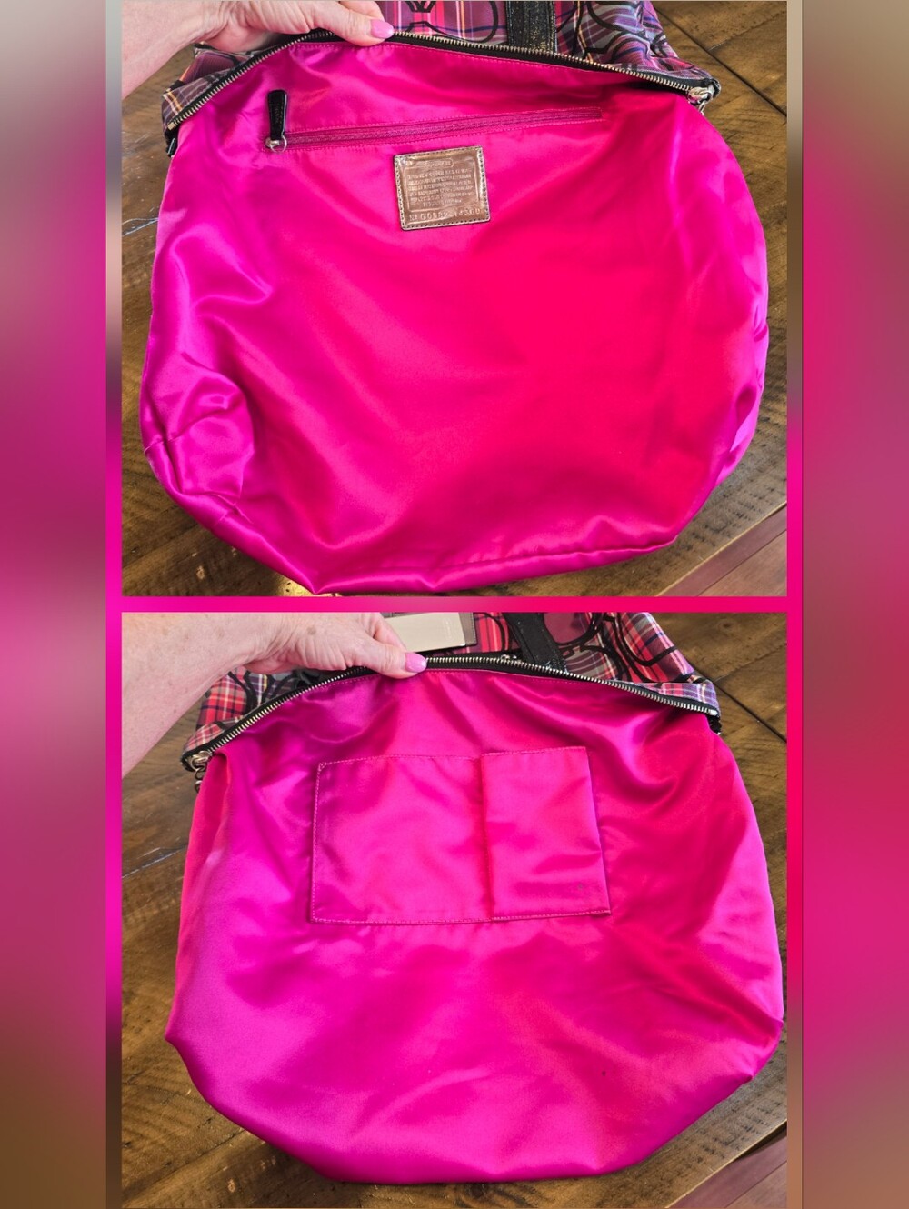 Coach Poppy Tartan Glam Purple Magenta  Black Tote Wristlet 2 Piece Set - Picture 9 of 16